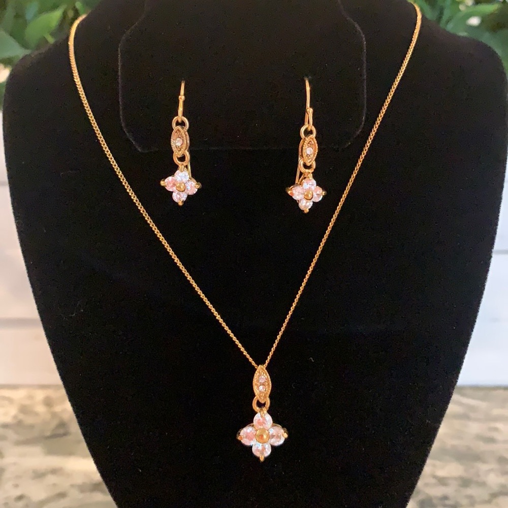 Gold and faux diamond necklace & earring set